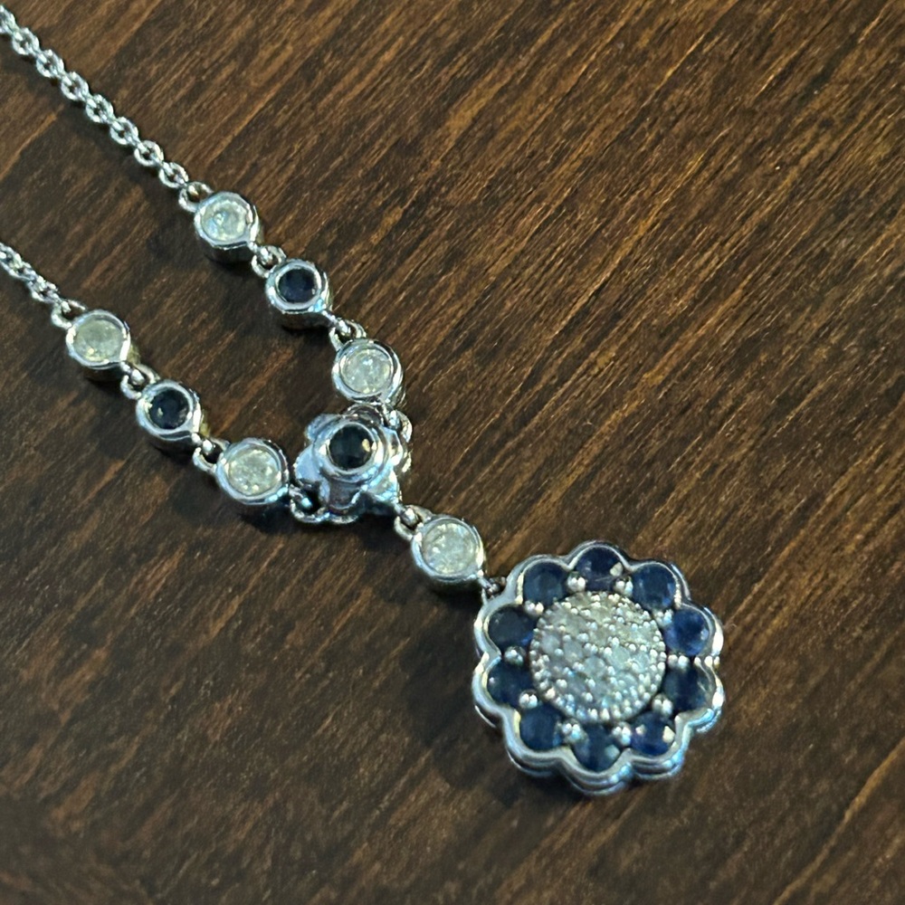 Sapphire and diamond 14kt gold necklace